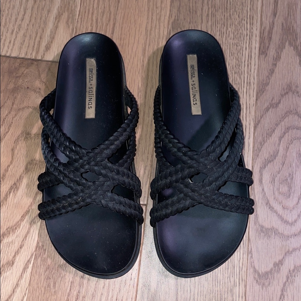 Melissa + Salinas Black Braided Slide Sandals